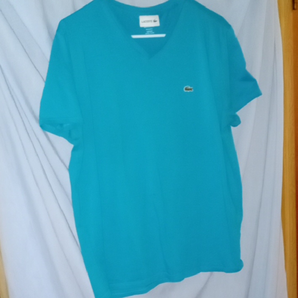 Lacoste Men's Teal V-Neck Tee